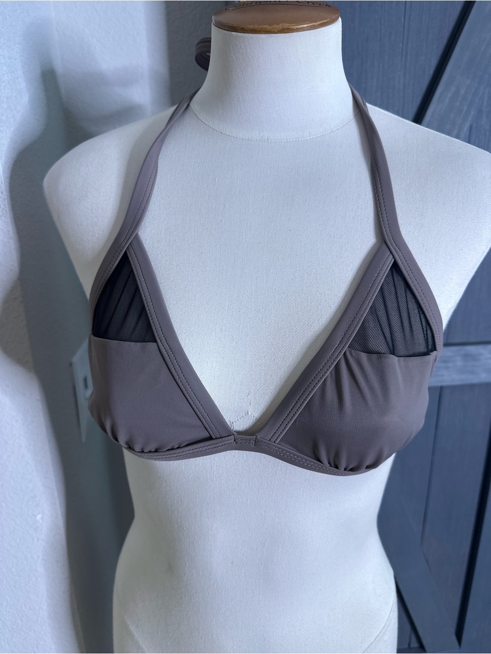 NEW Women's Sports Illustrated Swim Taupe Halter Triangle Bikini Top. Size Small